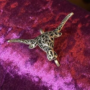 Vintage Western Longhorn Steer Head Bolo Tie/Necklace Slide – Filigree